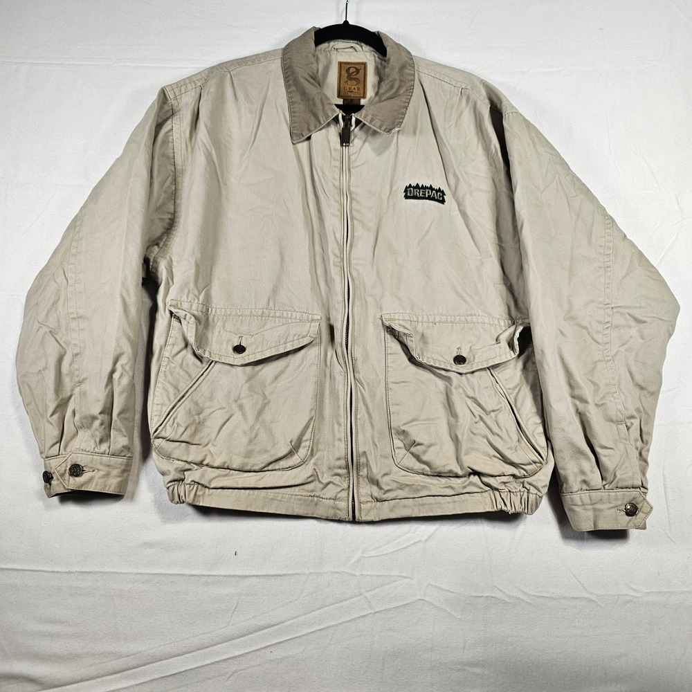 Vintage Full Zip Jacket Mens Khaki "OREPAC" Logo‎ Size M 80s 90s Plaid Lined